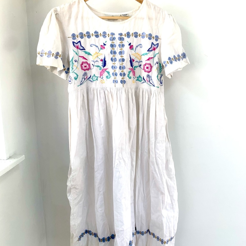 Embroidered Cotton Sun Dress Midi short sleeve